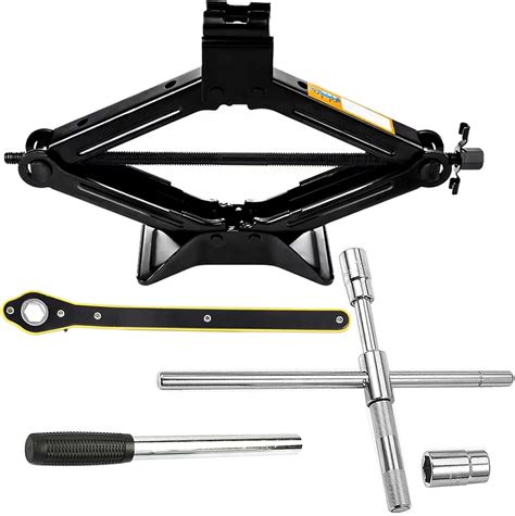 QISF 7PCS Car Jack Kit Set, Portable Scissor Jack 2Ton (4409lbs) and Universal 23" Extended Lug ...