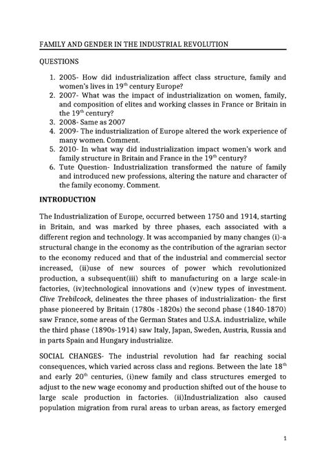 Family and Gender in the Industrial Revo - FAMILY AND GENDER IN THE ...