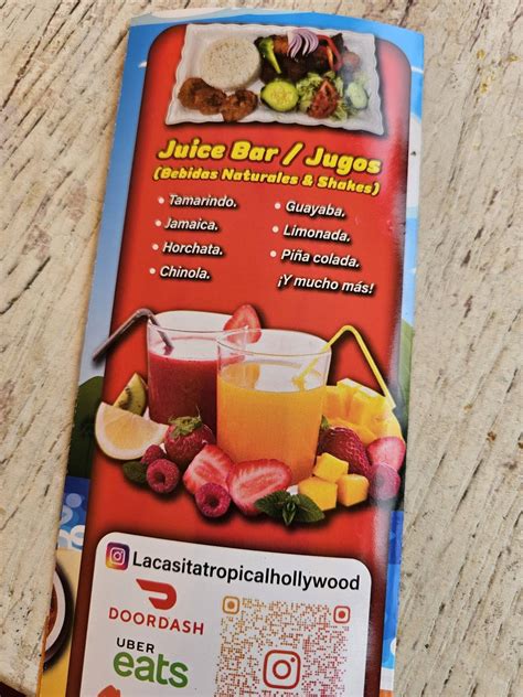 Menu at La Casita Tropical restaurant, Hollywood