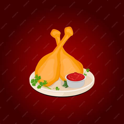Premium Vector | Fried chicken with red sauce vector illustration