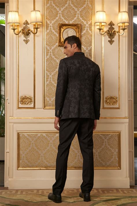 Black Jackquard Bandhgala Jacket – Minizmo