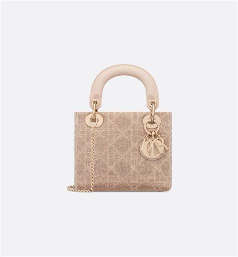 Mini Lady Dior-tas Karamel-beige katoen met Cannage-borduursel van ...