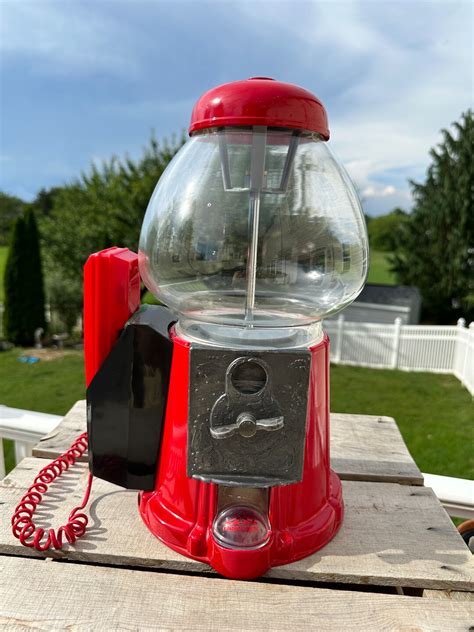 Vintage Bubble Gum Machine With Attached Telephone-bright Red Metal ...
