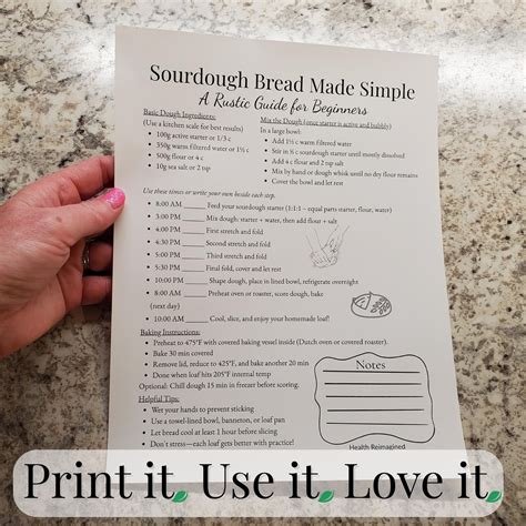 Sourdough Bread Chart for Beginners Printable Rustic Sourdough Timeline Recipe Baking Tips ...