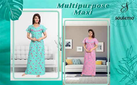 Buy Soulemo Women's Cotton All Over Print Maxi Maternity Nighty (697JS ...