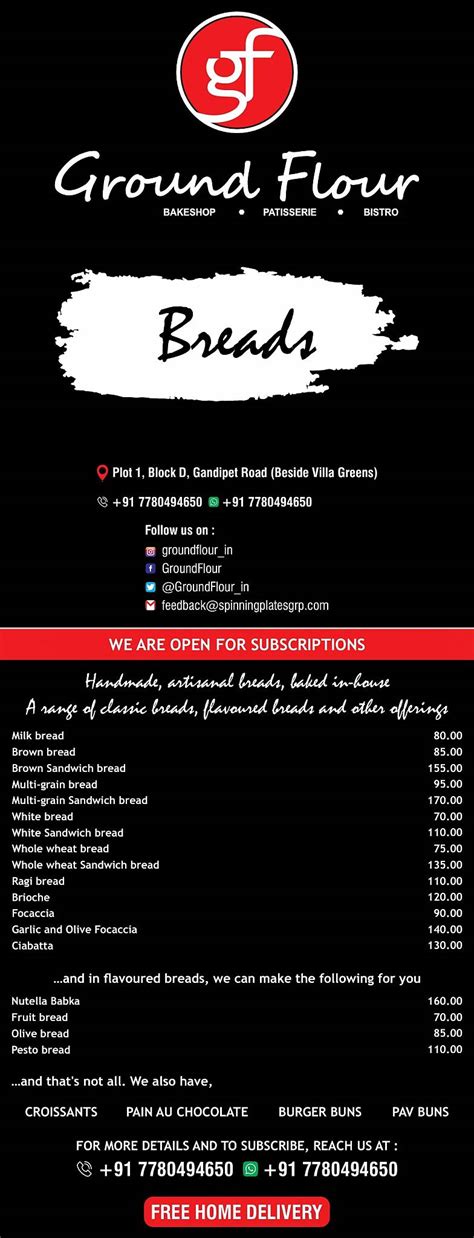 Menu at Ground Flour, Hyderabad