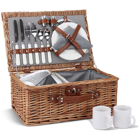 Buy Picnic Basket for 2, Willow Hamper Set with Insulated Compartment ...
