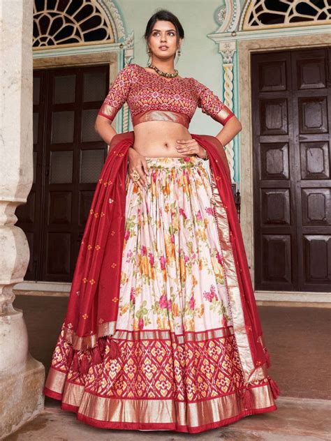 Buy Designer Off White and Red Patola Printed Silk Lehenga Choli – All ...