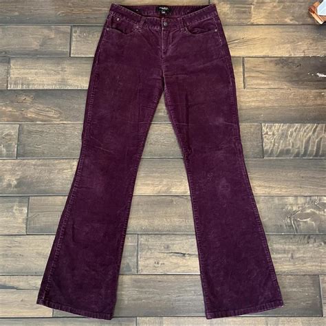 Vintage low rise corduroy dark purple jeans size 4... - Depop