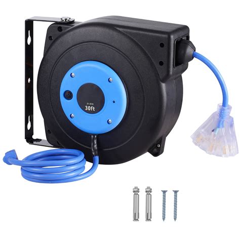KFFKFF Retractable Power Cable Reel, 30 FT, Durable 16AWG/3C SJTOW ...