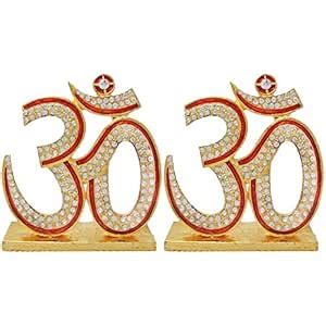 Fabzone Combo of 2 Gold Plated with Stone OM Sign Car Dashboard Idol ...