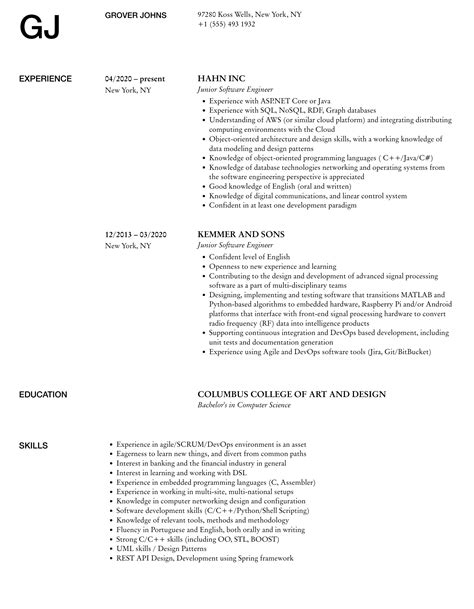 Junior Software Engineer Resume Samples | Velvet Jobs