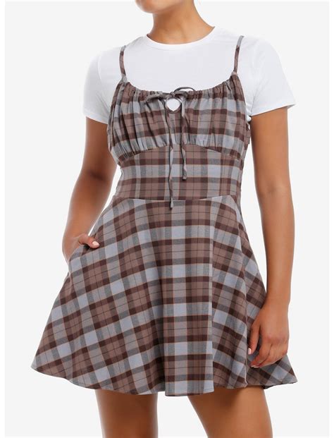 Thorn & Fable Brown & Grey Plaid Twofer Dress | Hot Topic