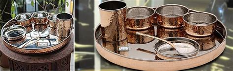Prisha India Craft Stainless Steel Copper Dinner Thali Set, 48 Pieces ...