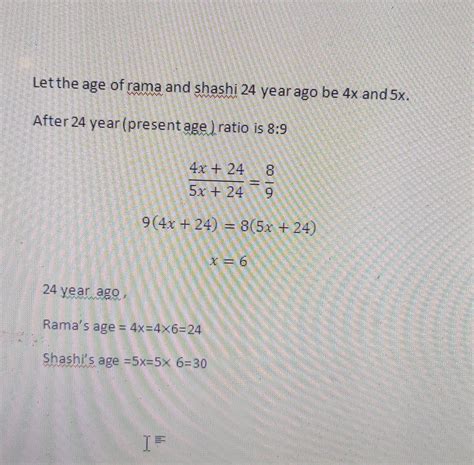 24 years ago, ratio of ages of Rama and Shashi was 4:5. Now, this ...