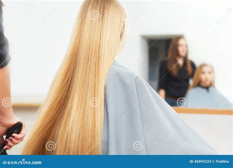 Blonde Hair. Woman in Hair Salon Stock Image - Image of haircut, happy ...