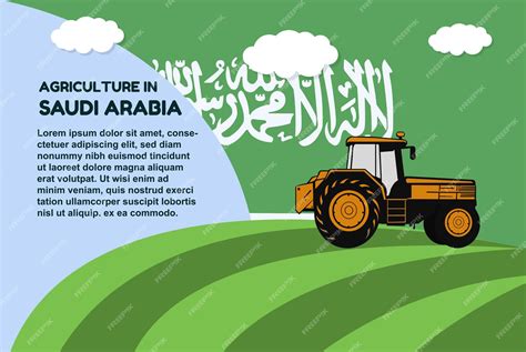 Premium Vector | Agriculture in saudi arabia concept banner with tractor field and text area ...