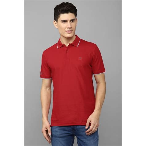 Buy Louis Philippe Men Red Solid Collar Neck Polo T-Shirt Online