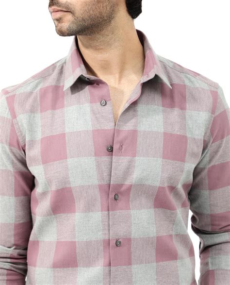 Rare Rabbit Men's Etan Dusky Pink Cotton Checked Print Regular Fit Ful
