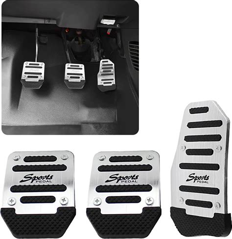 jeseny 3 PCS Car Non-Slip Aluminum Alloy Pedal Pads, Manual/Automatic Gearbox Gas Pedal Brake ...