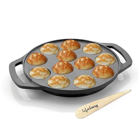 Lifelong Cast Iron Paniyaram Pan 12 Pits | 2kg | Pre-Seasoned Appam Pan ...