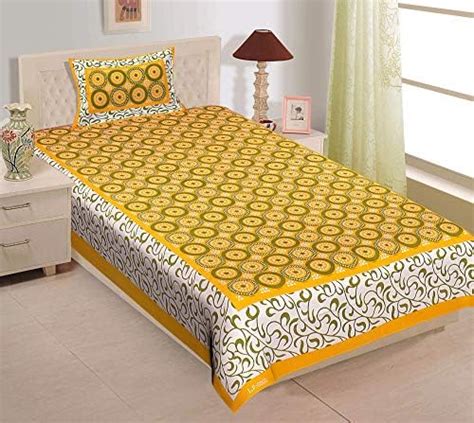 RajasthaniKart Pure Cotton 144 TC Single Size Bed Sheet with 1 Pillow ...