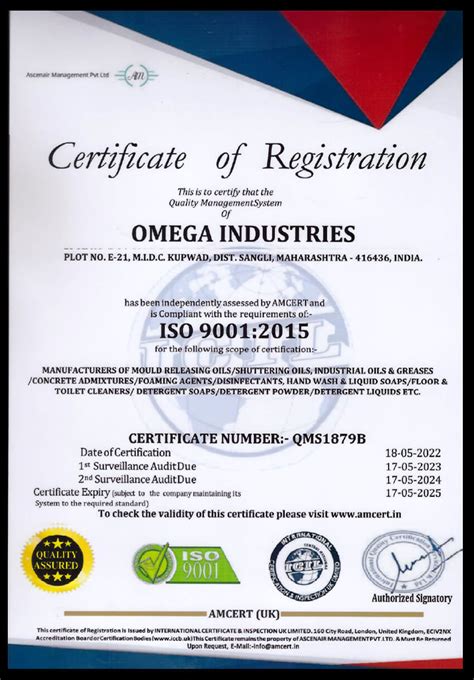 Certificate - Omega Industries