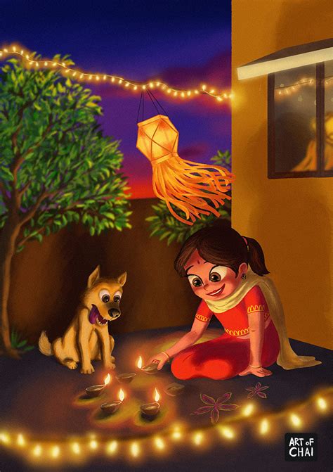 Diwali with Pup - Art Print – Ru&Chai