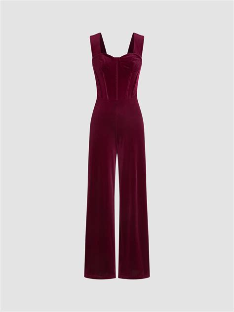 Velvet Velvet Retro Solid Jumpsuit For Daily Casual Date