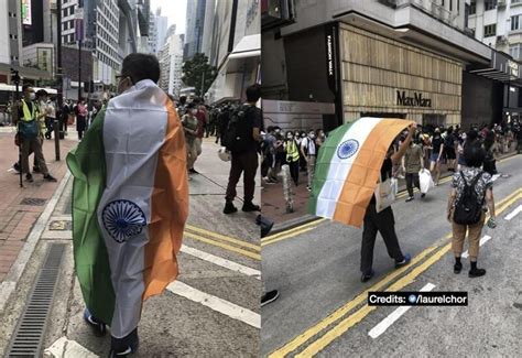 Pro-democracy protester waves Indian flag in Hong Kong