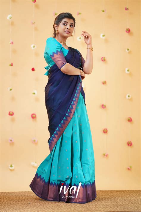 Padmaja - Two Tone Dusly Pink and Dark Blue Cotton Halfsaree – Ivalinmabia
