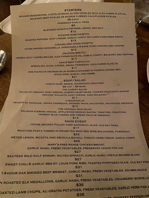 Menu at The Range Restaurant, Santa Margarita