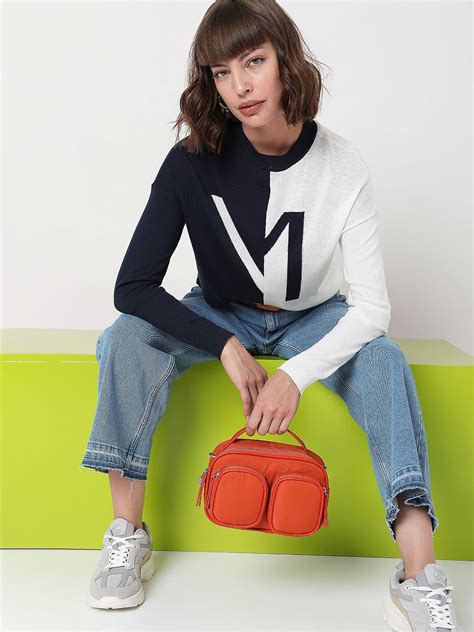 Buy White Colourblocked Sweater for Women Online