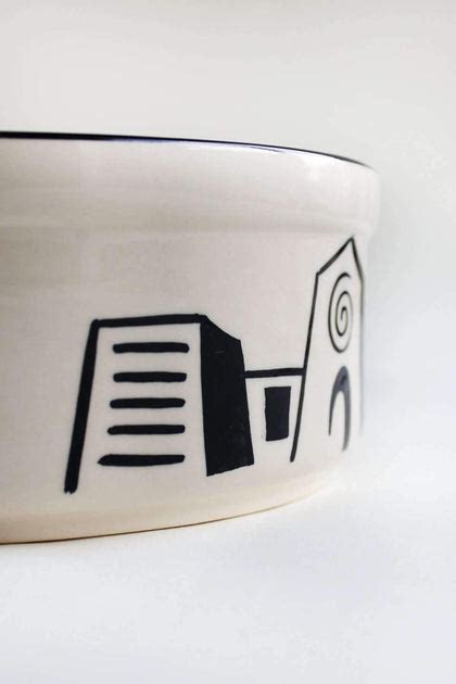 Buy Mombaye City Hand Painted Black And White Ceramic Straight Serving ...