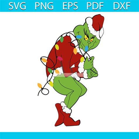 A Clipart Image Of The Grinch Wearing A Santa Hat And Tangled In ...