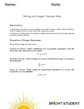 Image result for Integer Exponent Rules PDF