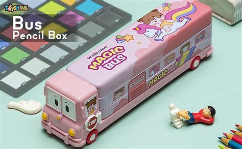 Toyshine Cartoon Printed School Bus Matal Pencil Box With Moving Tyres ...