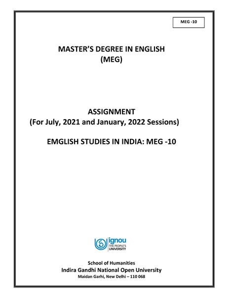 MEG-10 072021- 012022 - It's assignment reference - MASTER’S DEGREE IN ...