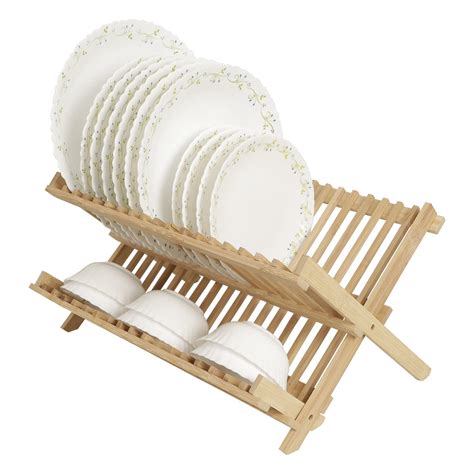 Buy HOKIPO® Wooden Folding 2-Tier Bamboo Plate Stand (AR2940) Online at ...