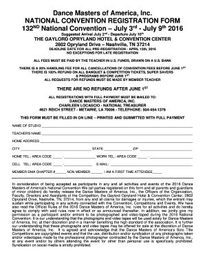 Dance Masters of America National Convention Registration Form - Blank ...