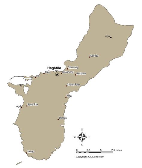 Guam Maps: Villages, Towns, Federal Lands, and Physiographic Regions