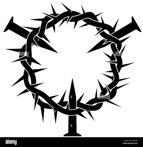classic simple christian jesus crown of thorns with 3 nails silhouette vector isolated on ...