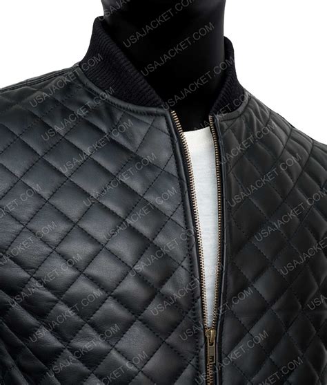 Mens Black Quilted Bomber Jacket in Genuine Leather