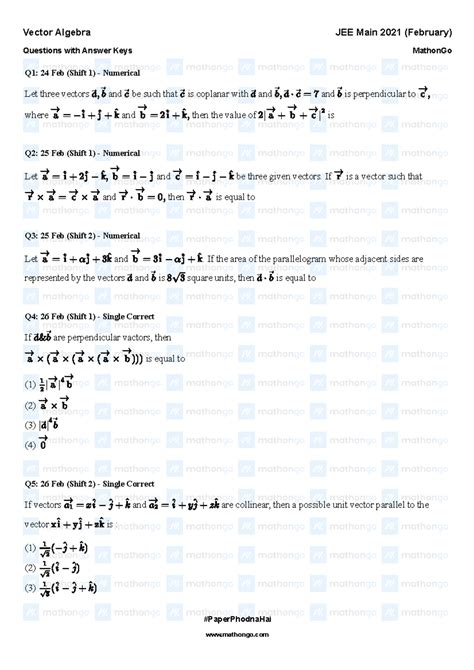 Main 2021 question - Q1: 24 Feb (Shift 1) - Numerical Let three vectors ...
