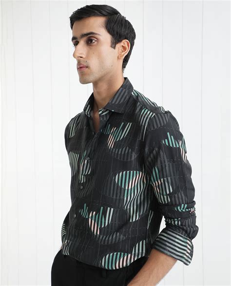 Rare Rabbit Men's Alora Black Viscose Fabric Floral Print Full Sleeves