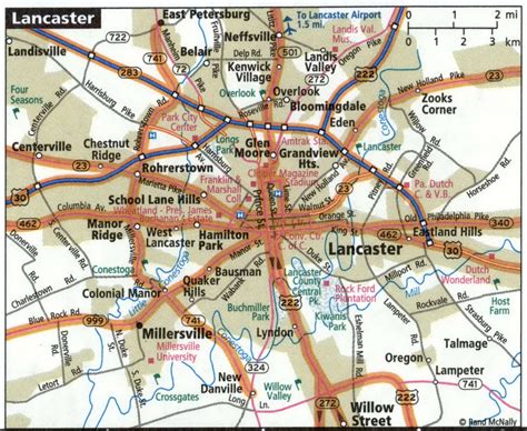 Lancaster city road map for truck drivers area town toll free highways map - USA