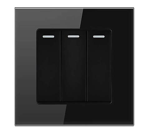 Buy Black 3 Gang 2 Way Crystal Glass Panel Light Switch On and Off Push ...