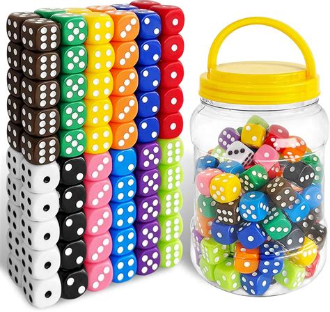 Amazon.com: 120 16mm 6 Sided Dice Set,Standard Game Dice Kids,Colored ...