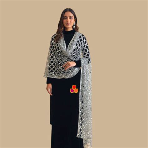 Silver Sheesh Mahal Zari Mirror Work Dupatta – anokherang