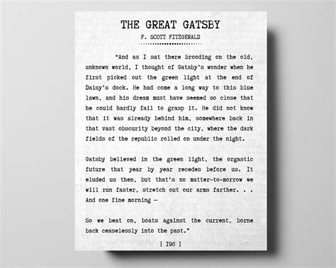 The Great Gatsby Last Page Quote Sign by F Scott Fitzgerald With ...